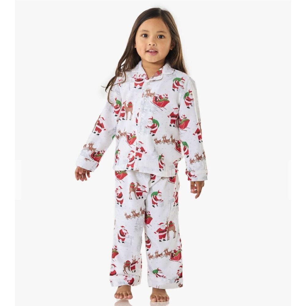 Pottery Barn Kids Heritage Santa Flannel Kids Pajama Set 4-T